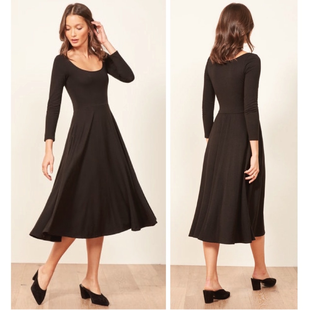 NWT✨Reformation Lou Black Midi Dress Size Size XS - Picture 2 of 7
